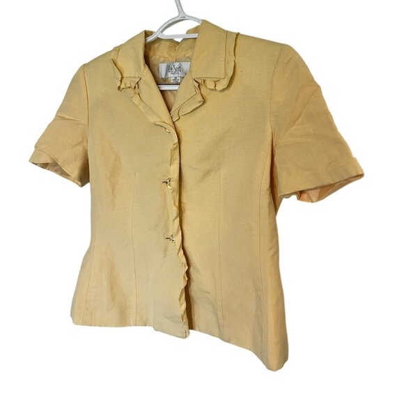 Le Suit Womens Petite Blazer Yellow Button-Front Short Jacket Top Sz 4 Petite - Picture 3 of 7
